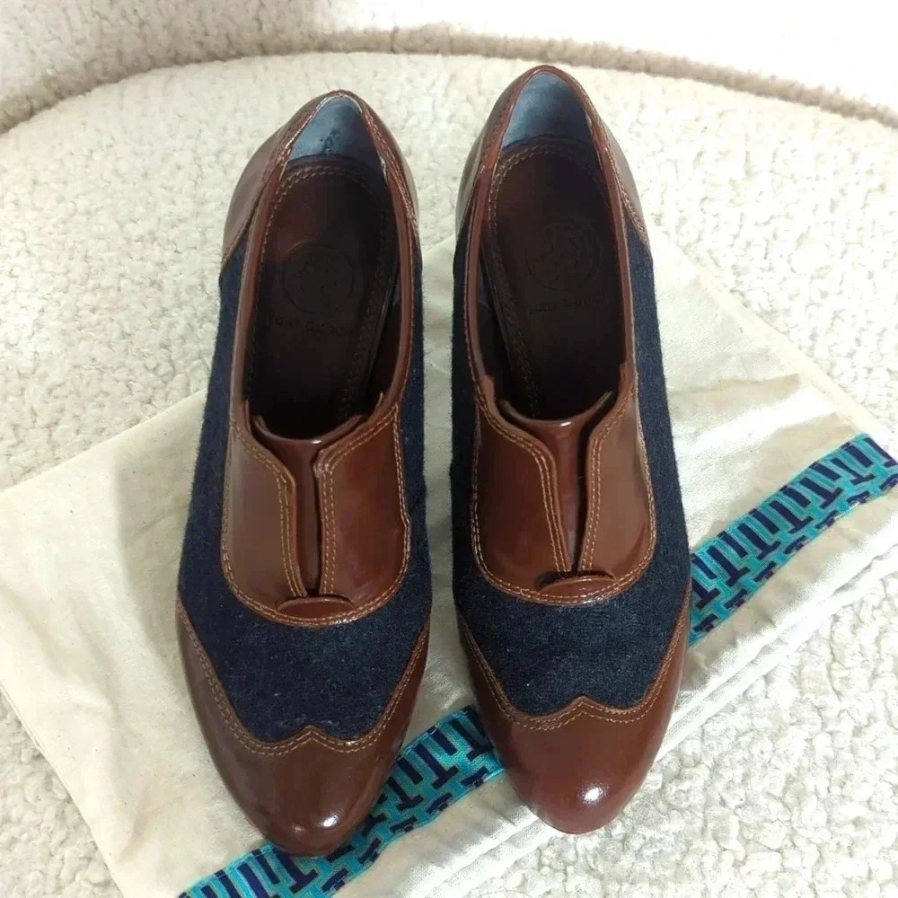 Tory Burch Leighton Black and Brown Leather Booties